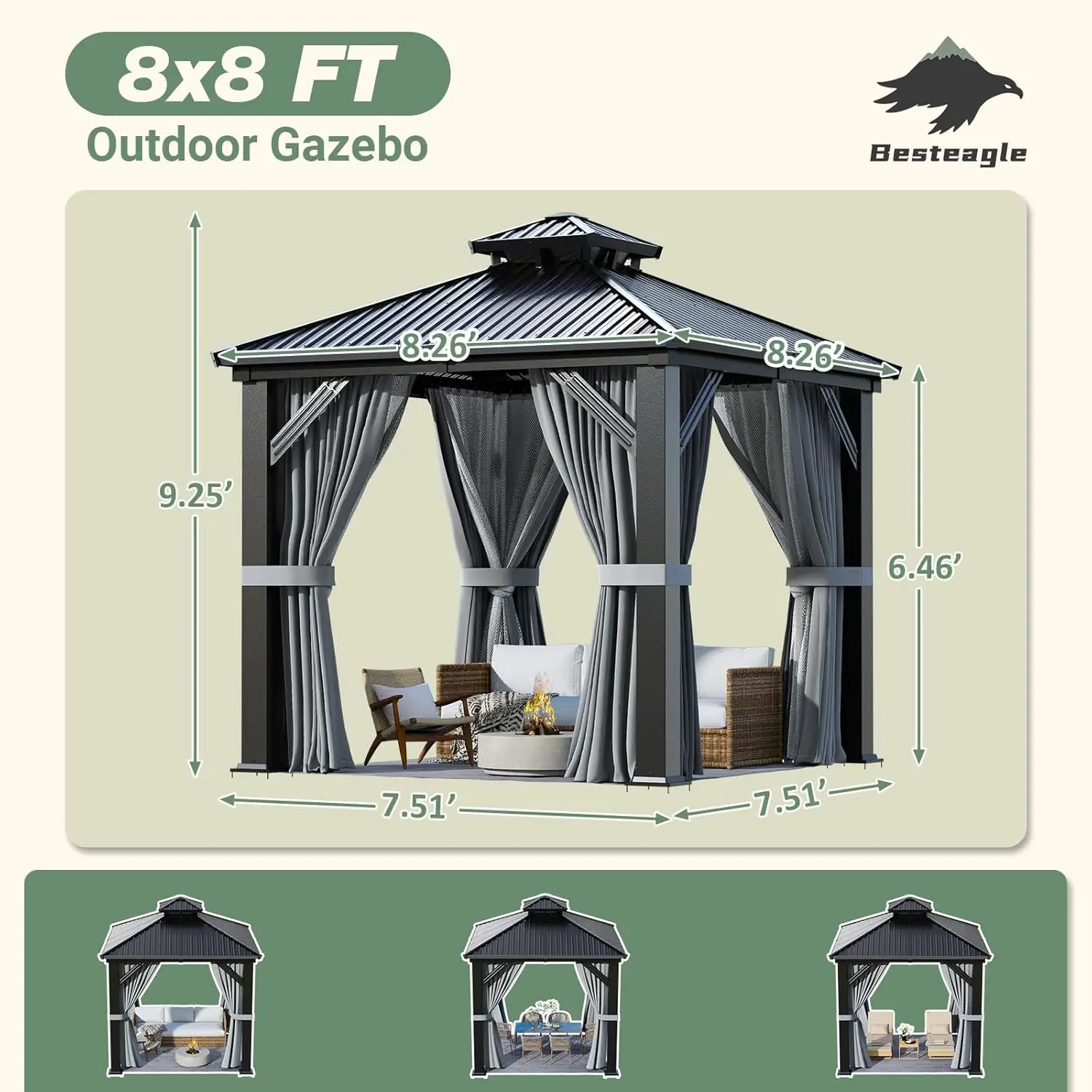 Sturdy Hardtop Gazebo 8x8 ft - Image 3