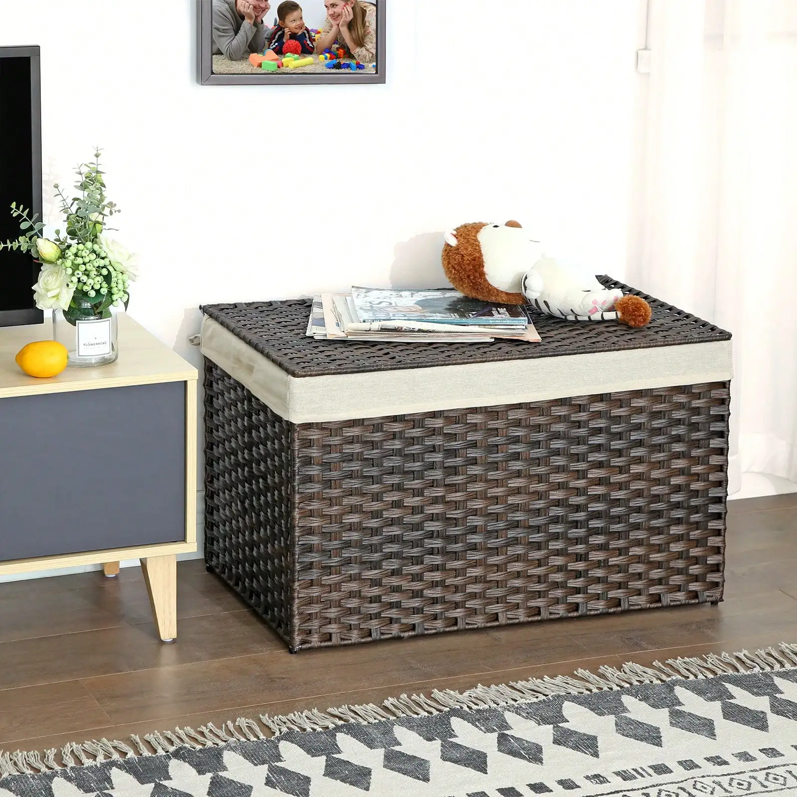 Handwoven Storage Basket With Lid - Image 2